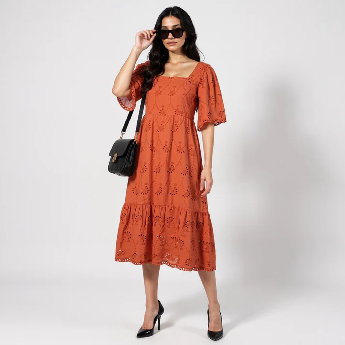 Schiffli Flared Dress